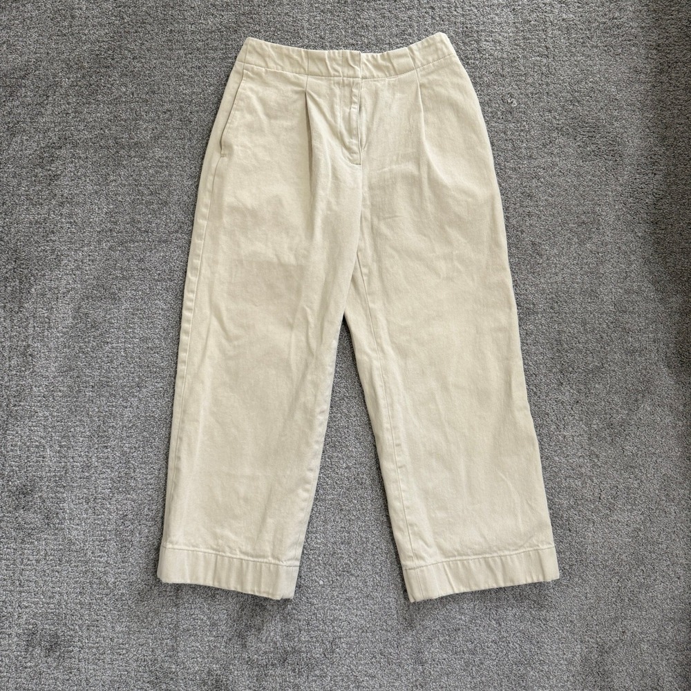 Club Monaco Women's Wide Leg Beige Trousers Pants with Pleats Minimalist Sz‎ 2